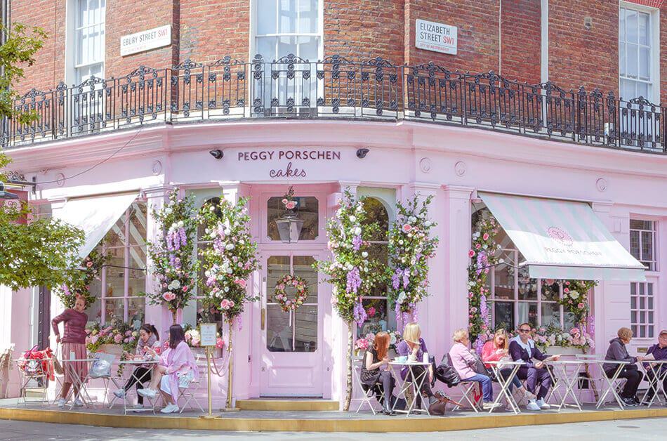 View of the iconic Peggy Porschen bakery in London