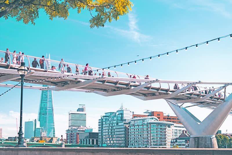Il Millennium bridge che porta a molte attrazioni a Londra