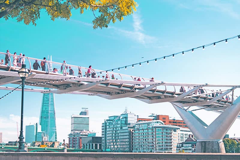 View of the Millennium Bridge in London near St. Pauls Cathedral