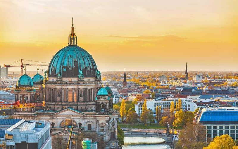 Berlin in autumn at sunset