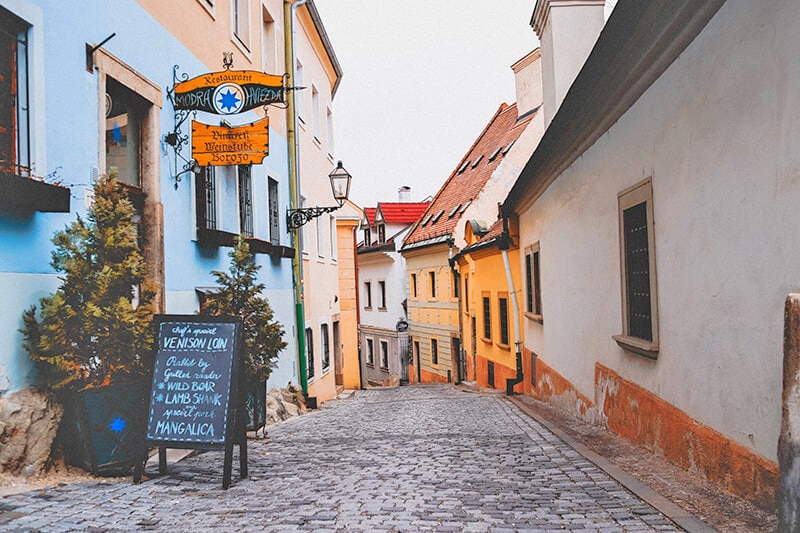 Narrow street in Bratislava in winter