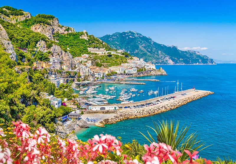 The Amalfi Coast in October seen from Sorrento