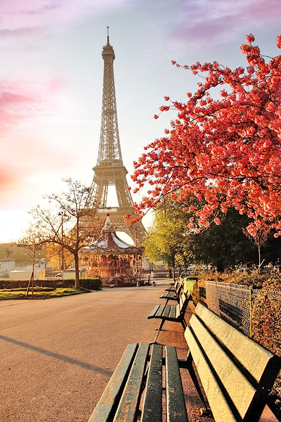 Panorama romantico della Tour Eiffel in autunno