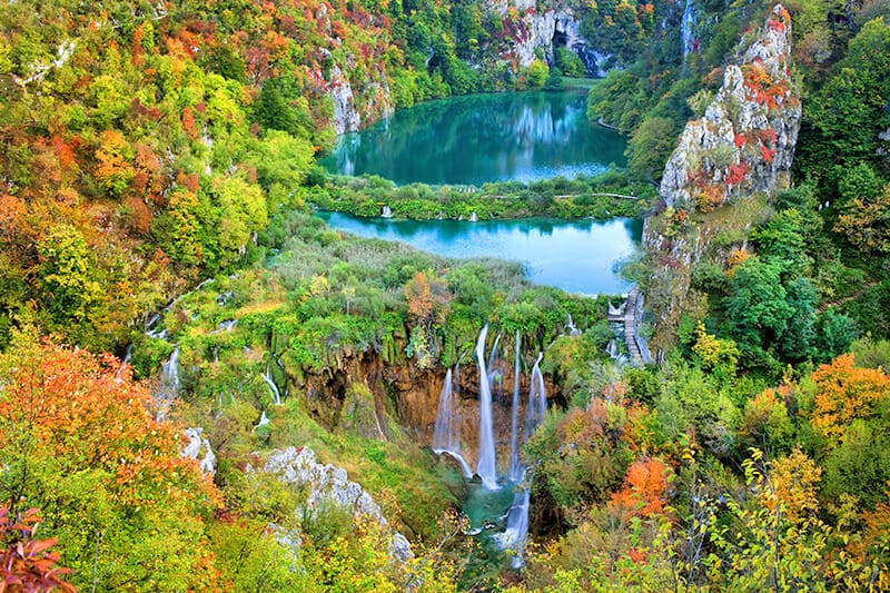 Plitvice Lakes in autumn in Europe