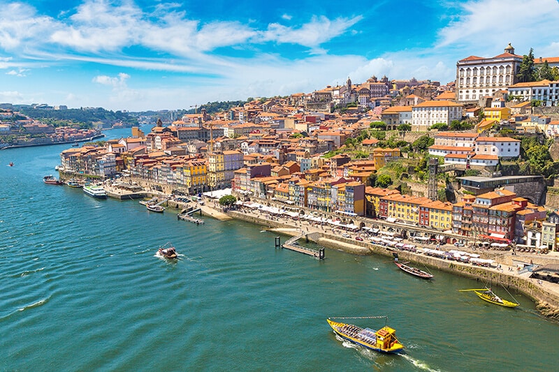 Boats on Douro river in Porto in October