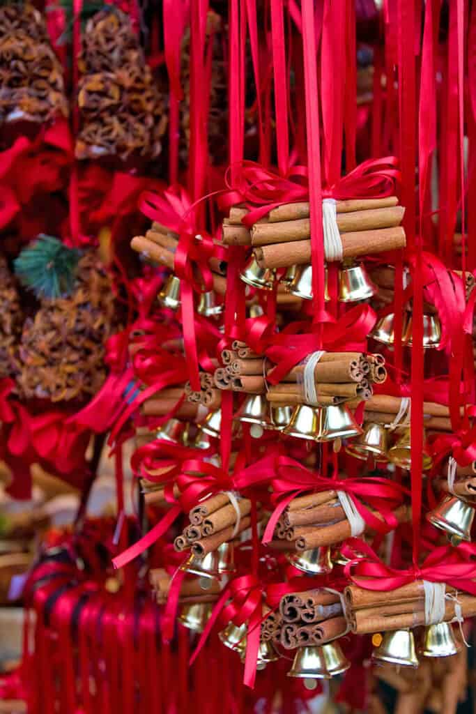 Cinnamon stick ornaments at Bolzano Christmas Market (Italy)