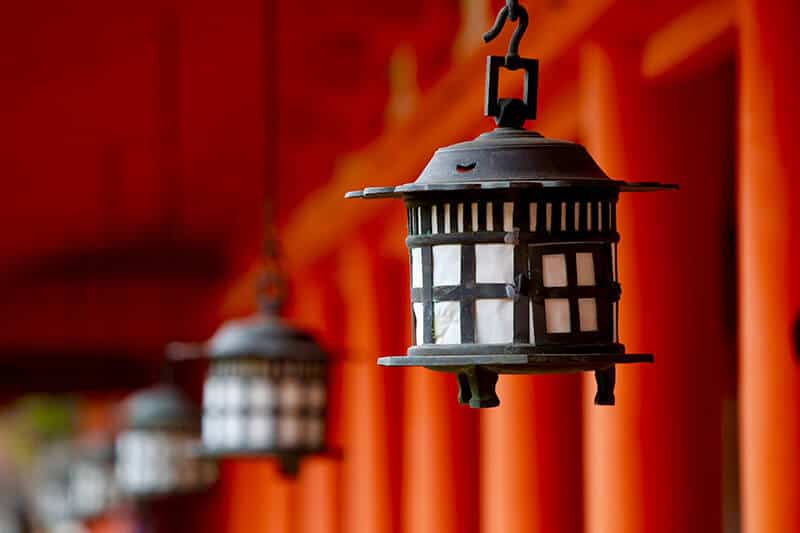 Miyajima lanterns at Itsukushima shrine on a day trip from Kyoto