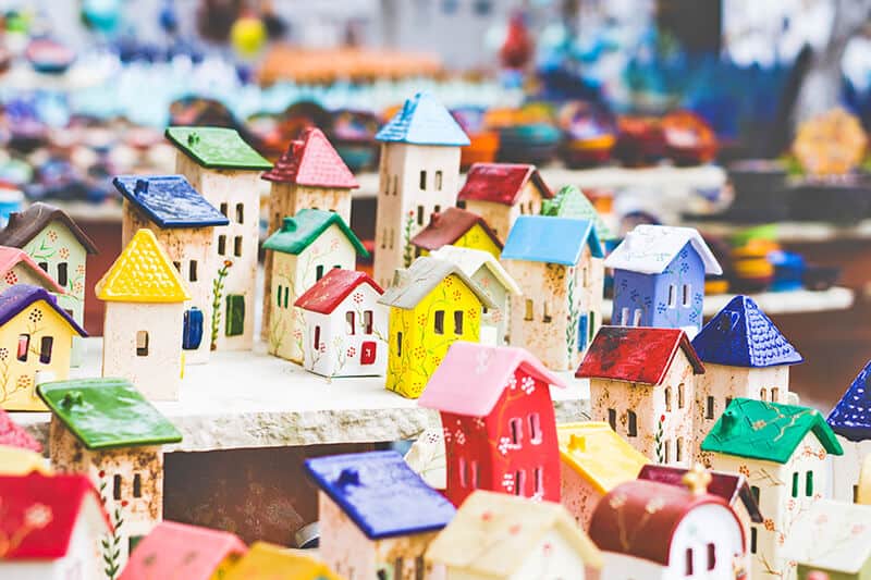 Colorful houses sold as souvenirs at Milan Christmas Market