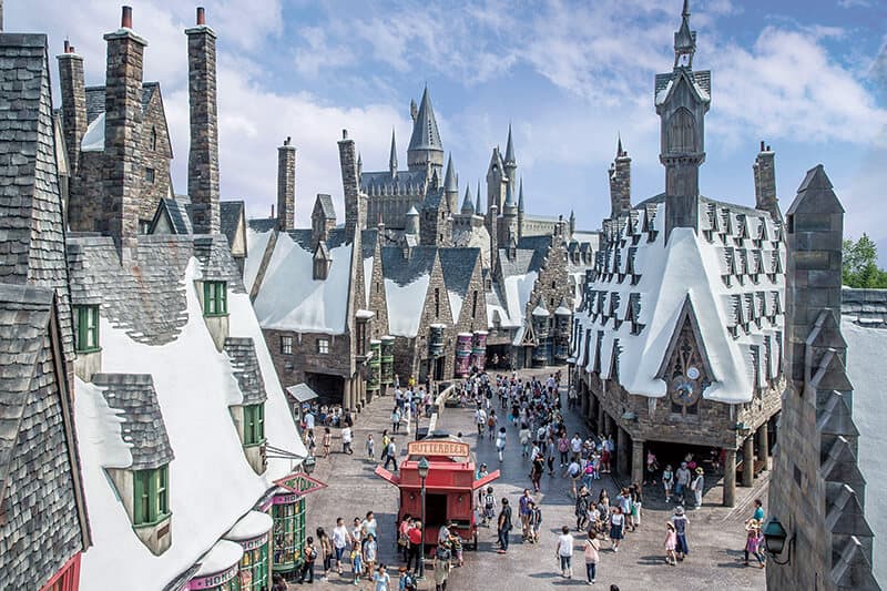 Wizarding world of Harry Potter at Universal Studios in Osaka seen from above