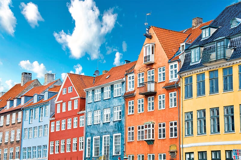 Colorful houses in Copenhagen in winter