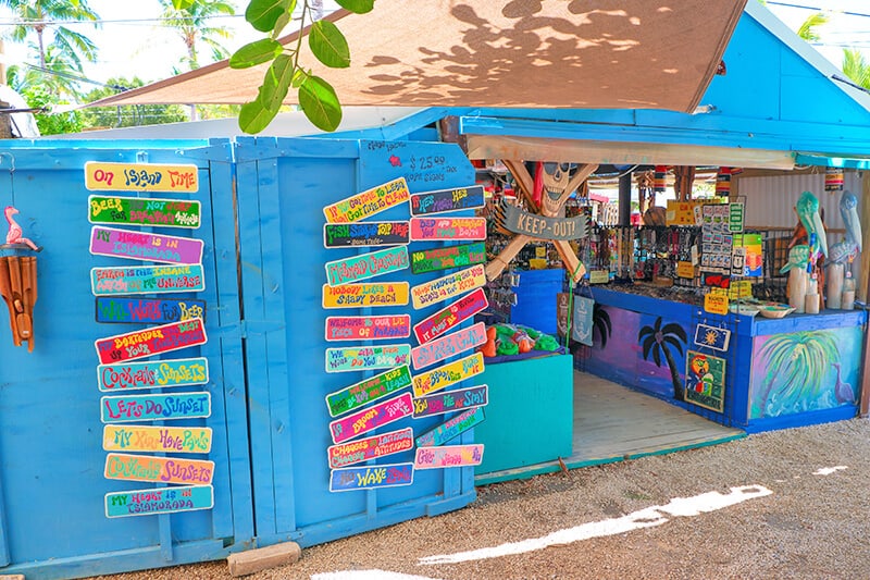 Unique Florida souvenirs: wooden signs and rope signs sold at a shop in Islamorada