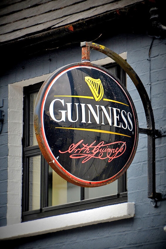 Guinness beer sigh outside an Irish pub