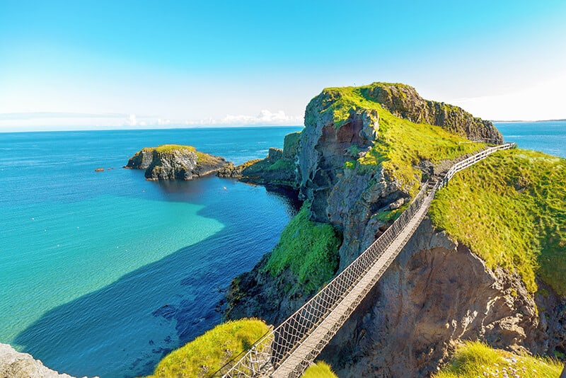 Rope bridge on the sea  considered to be part of the hidden Ireland: Carrick-a-Rede Rope Bridge (Co. Antrim)