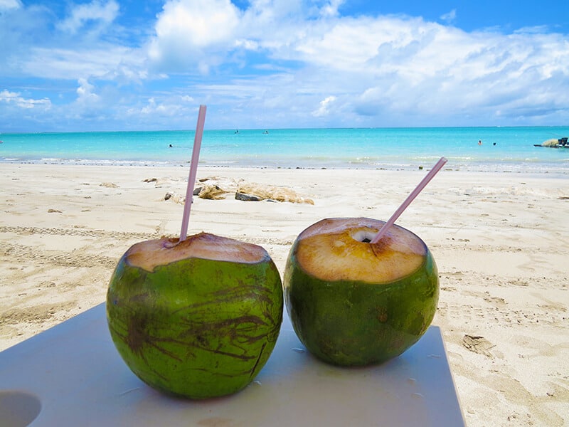 Coconut cups on a white sand beach at St Thomas USVI