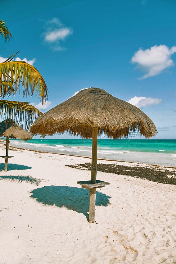 Tropical umbrella at a white sand beach on St Thomas USVI