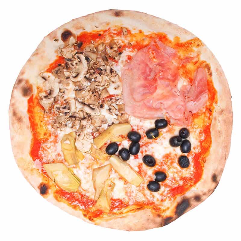 Close up of a Neapolitan Pizza Quattro Stagioni