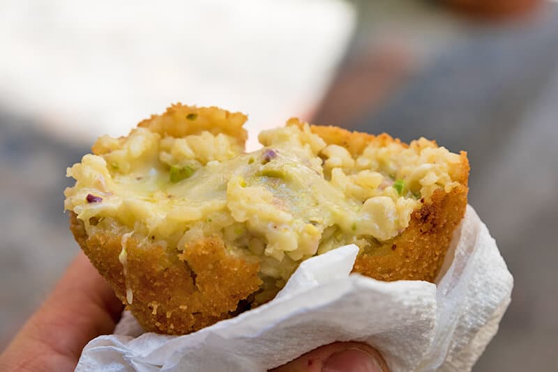 A half Neapolitan frittatina with besciamella and green peas