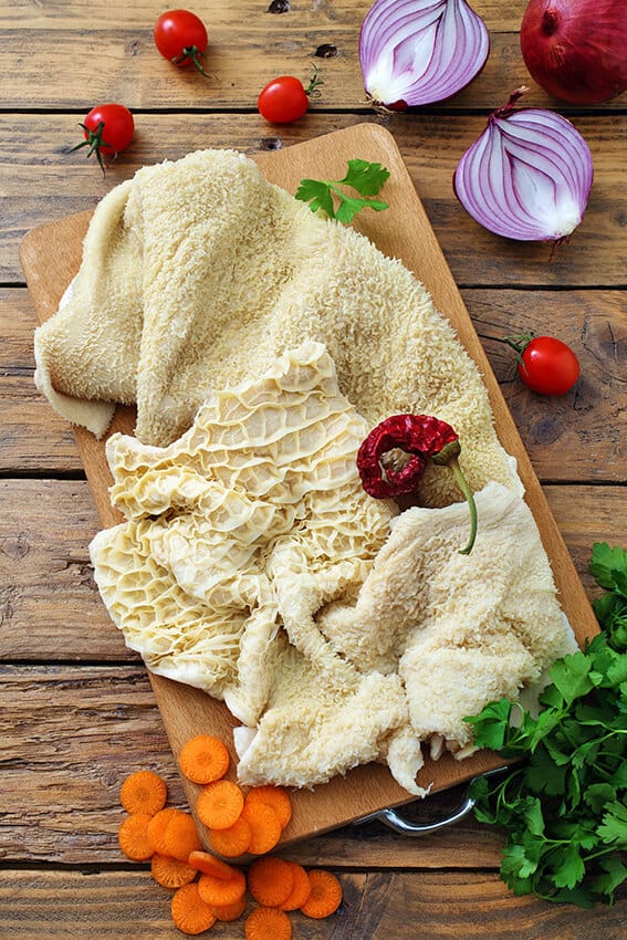 Tripe and red hot peppers ready to be turned into pero e o musso