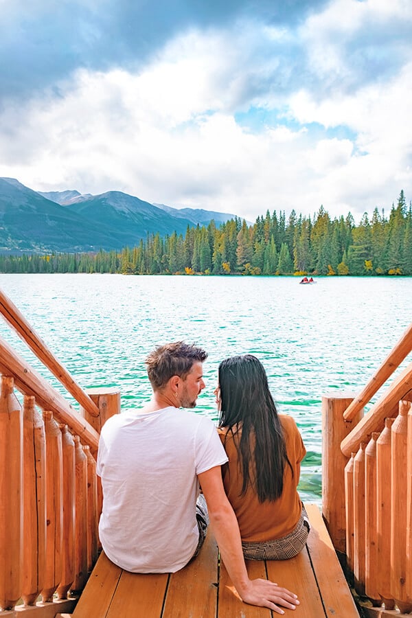 Couple near a lake in the Adirondacks