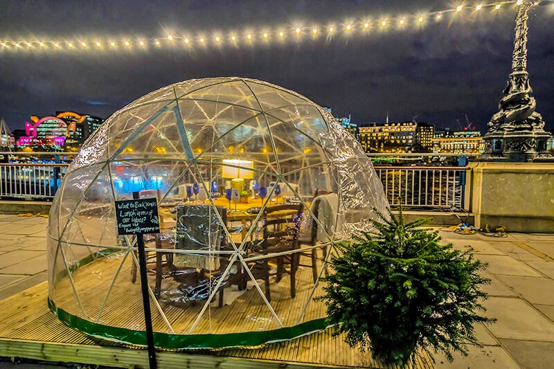 Igloos at Jimmy's Lodge in London at Christmas