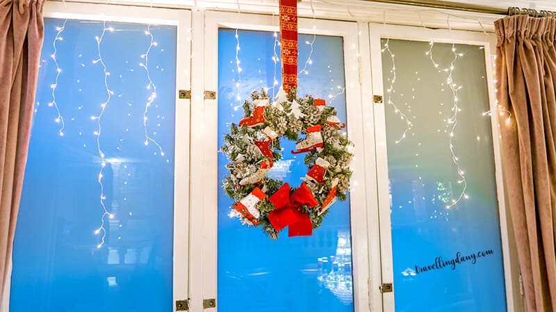 Christmas garland on a window in London