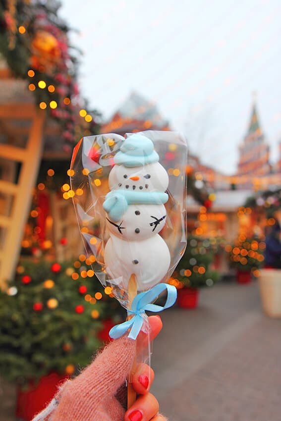 Snowman candy at London Christmas markets