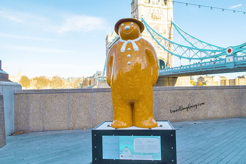 Statue of The Snowman in London at Christmas