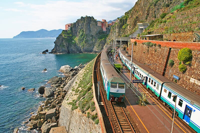 Trenitalia train at Manarola in Cinque Terre (Italy)