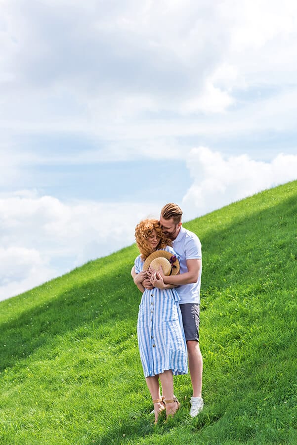 Couple hugging in the Italian Dolomites