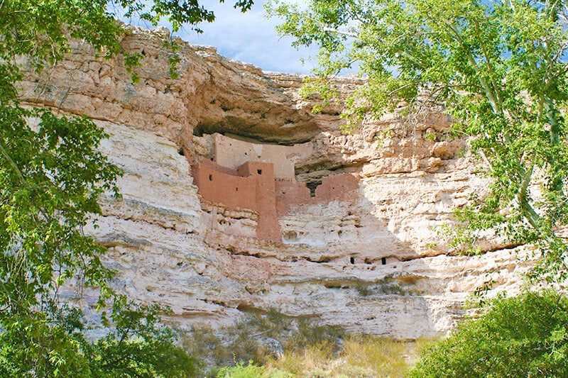 View of the Sinagua tribe houses at Montezuma Castle in Arizona