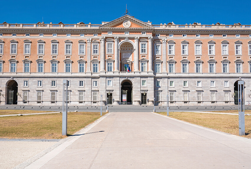 Entrance to the Casera Royal Palace in Campania region, Italy