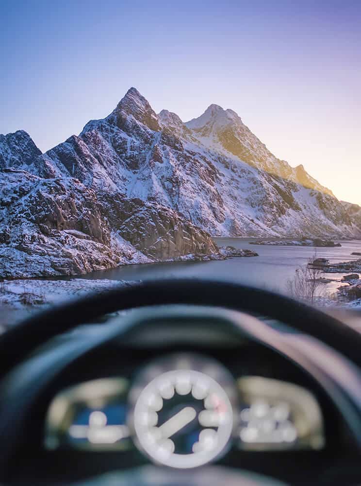 Glacier in Iceland seen from inside a car