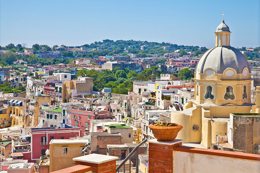 View of the colorful houses in Procida island, Naples, Italy