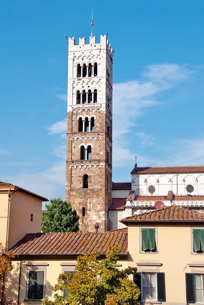 Medieval tower in Lucca village Tuscany