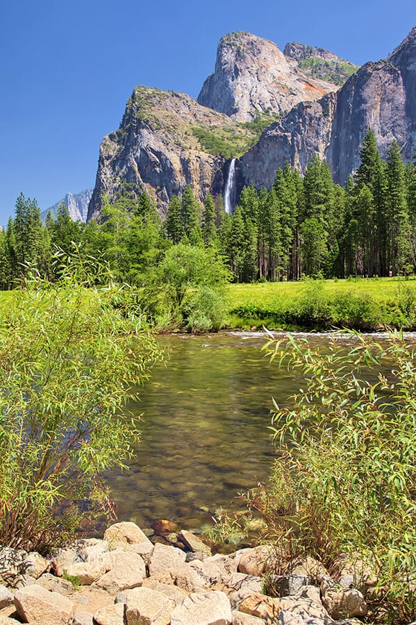 View of Half Dome and Bridalveil fall at Yosemite