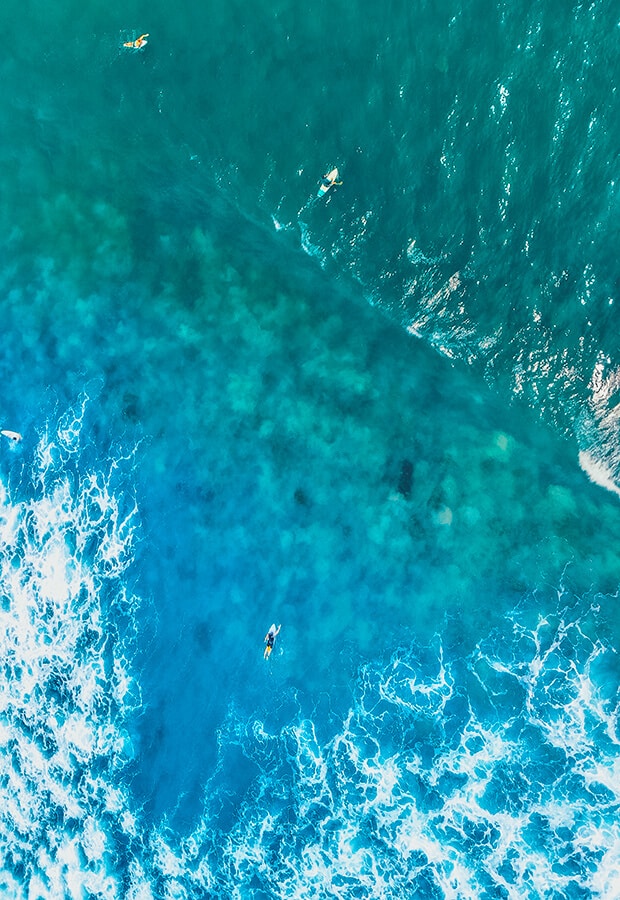 Surfers in the ocean from Kaena Point (Oahu)