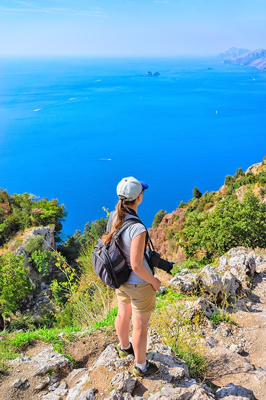 Girl hiking the path of gods