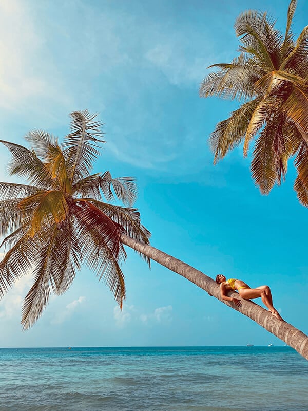 Woman on a palm in Florida