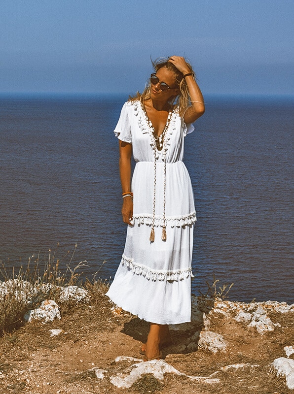 Woman wearing a Positano-style sundress