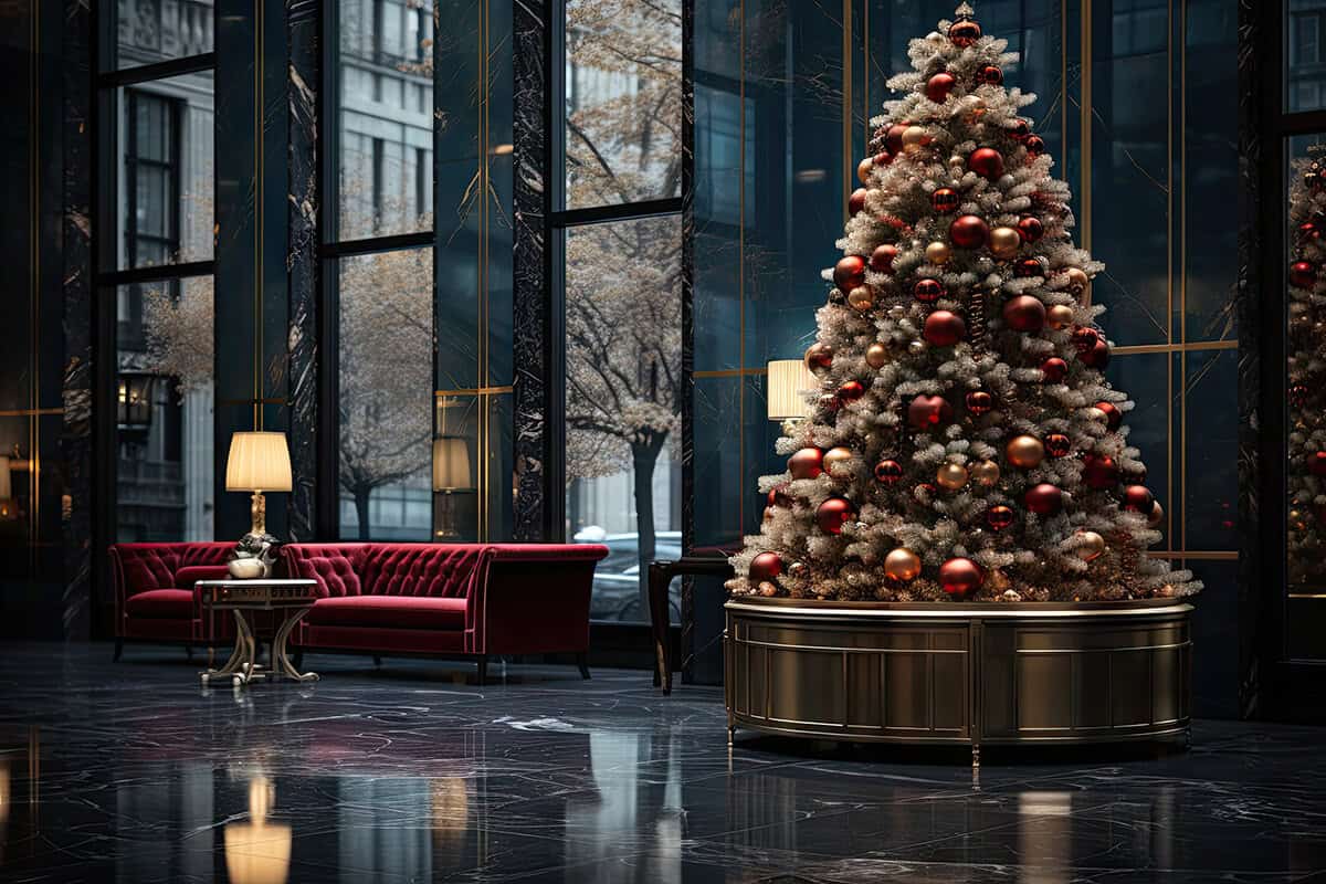 Christmas tree in a luxury hotel lobby