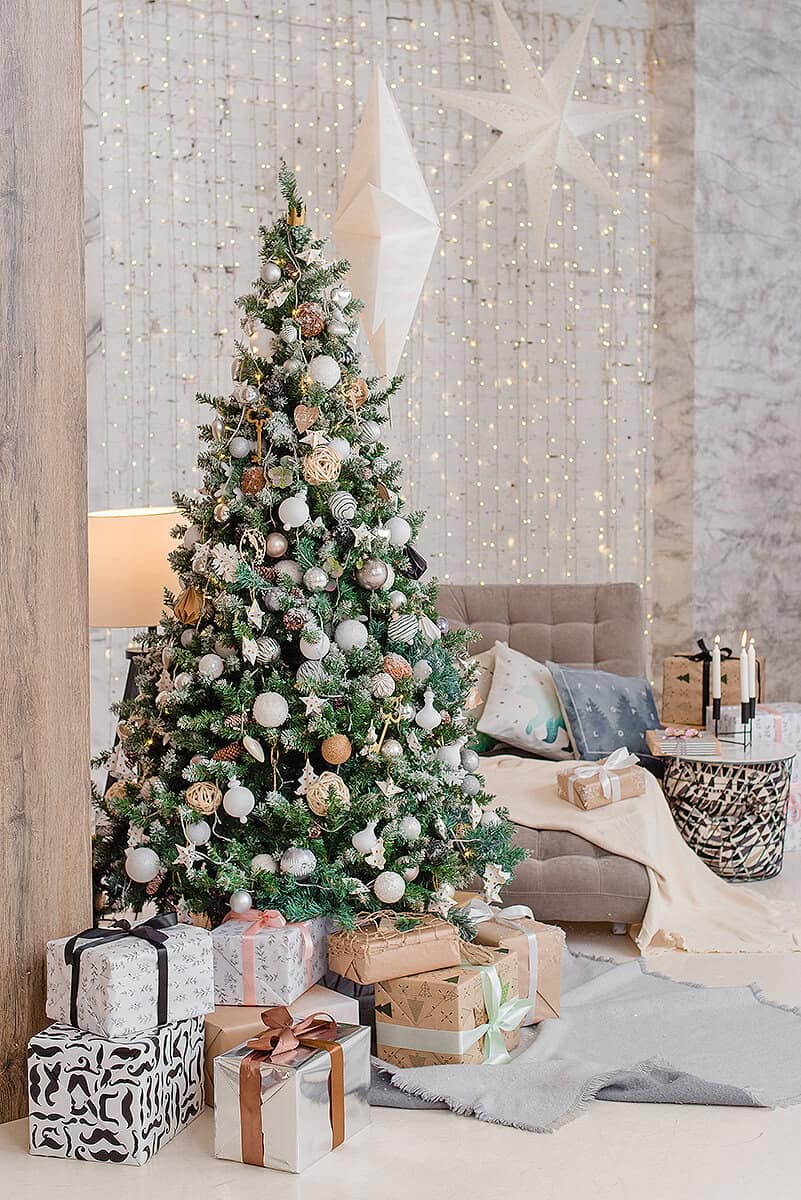 Holiday decor inside a luxury hotel room in NYC