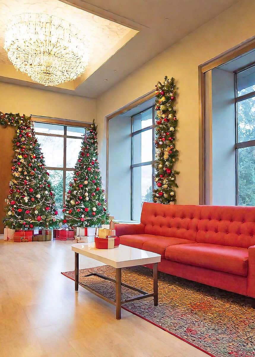 Christmas tree in a hotel lobby