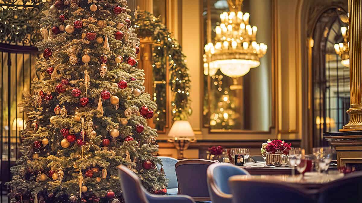 Romantic dining room decorated for Christmas