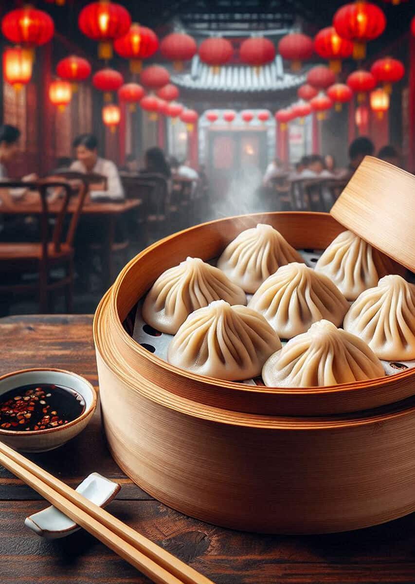 Steamed dumplings in Chinatown