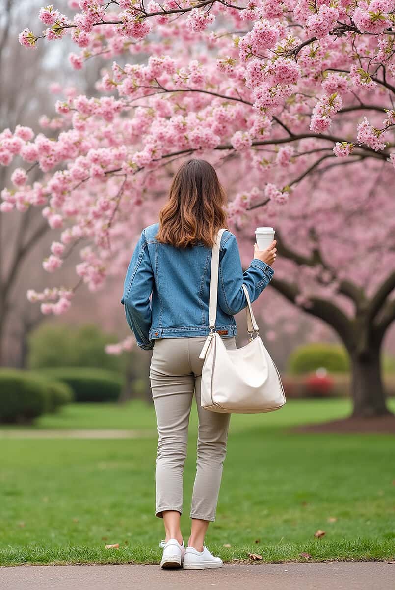 Woman exploring Brooklyn Botanic Garden in spring