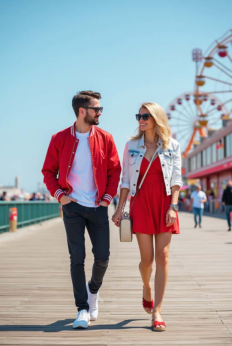 Couple walking the pier at Coney Island (NYC)