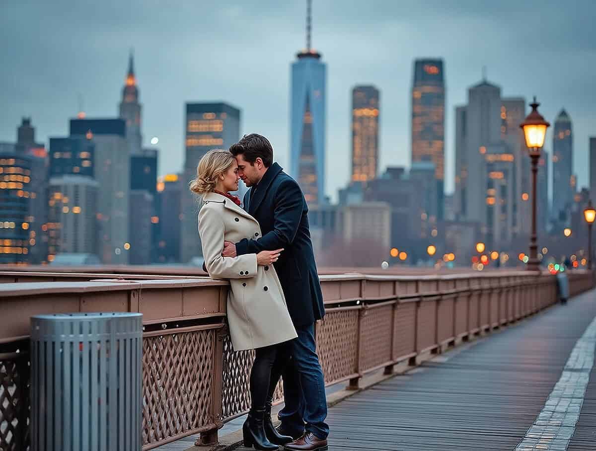 Couple on a date at Brooklyn Bridge (NYC)