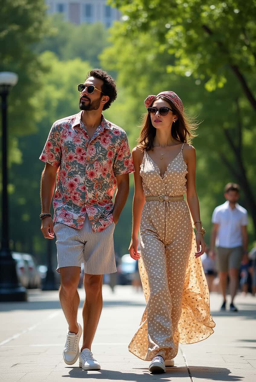 Man and woman at Central Park in summer