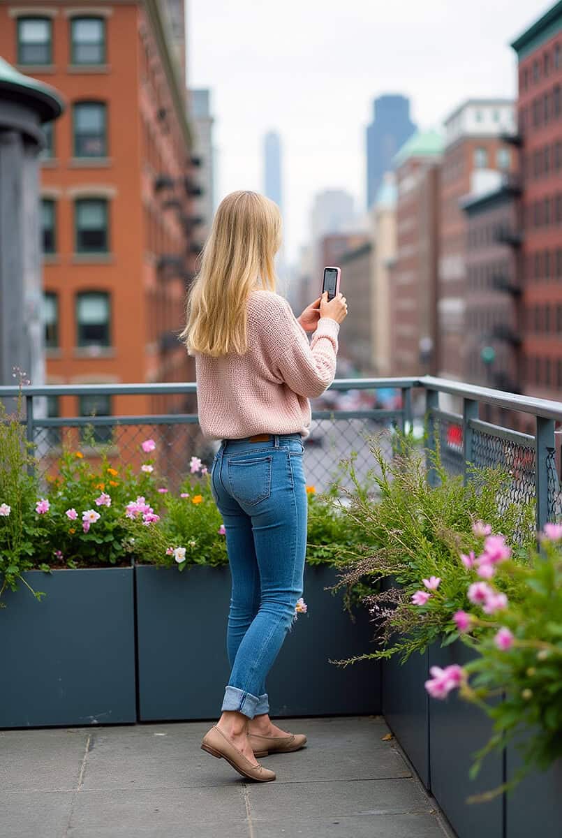 Young woman taking photos of NYC