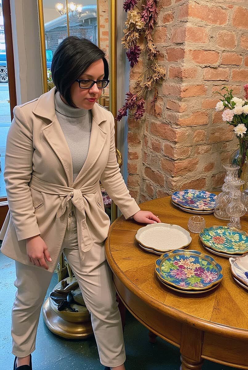Dany checking out hand painted plates in Manhattan